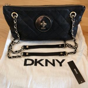 DKNY Quilted Black Leather Nappa Purse